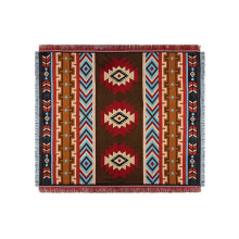 Retro Blanket 90X90CM Camping Picnic Leisure Tapestry Sofa Cover Travel Rug with Tassels Color A