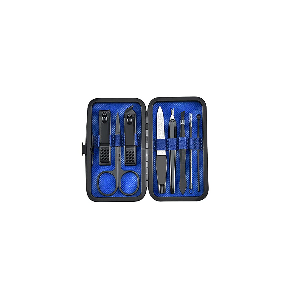 Manicure Pedicure Set 9pcs Stainless Steel Nail Clippers Kit with Scissors Tweezer Ear Pick in Leather Case for Travel and Home