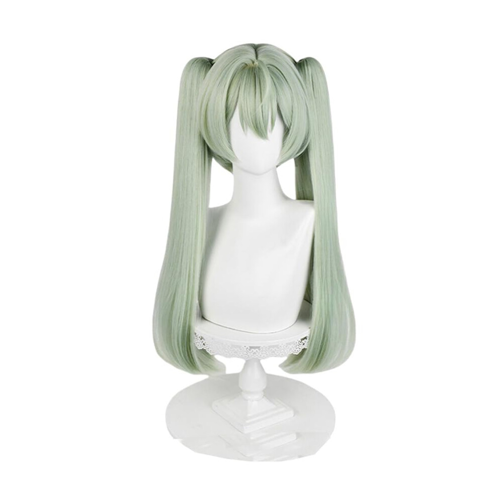 Unisex Green Cosplay Wig Long Ponytail With Bangs Heatresistant Fiber For Anime Costume And Halloween