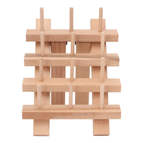 Wooden Thread Holder 12 Spools Beechwood Foldable Sewing Thread Rack for Embroidery and Craft Organization