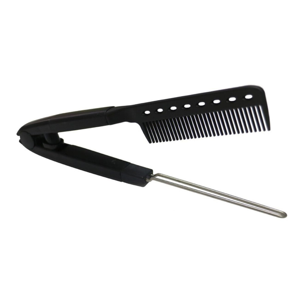 Black Hair Straightener Brush With Even Heat Distribution And Ergonomic Grip For Home And Salon Styling