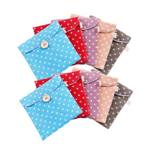 10pcs Sanitary Napkin Pouch with Protective Button Closure, Travel Cotton Linen Pad Organizer