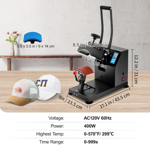 Automatic Hat Heat Press 8x14cm for Caps with Precise Temperature Control and Adjustable Timer 1