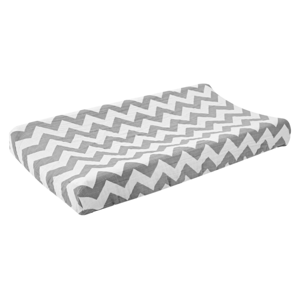 Organic Cotton Changing Pad Cover Grey Wave Soft Breathable Washable Universal Fit for Baby-image-OPC-PR579NJ-NEW