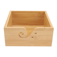 Bamboo Yarn Bowl 7in Square Wooden Crochet Holder with Tangle Feeding and Smooth Finish