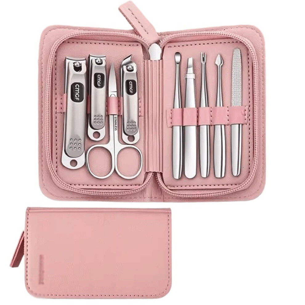 Pink Nail Clipper Set Professional Manicure Pedicure Kit With Antisplash Trimming And Case