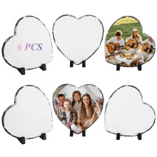 6 PCS Heart Shaped Sublimation Slate Blanks 7.5x7.5 Inch Photo Plaques with Display Holders for Heat Press Gifts