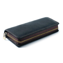 Leather Pen Case with Zippered Closure and Elastic Slots for 511 Pens, Vintage PU Leather, Black