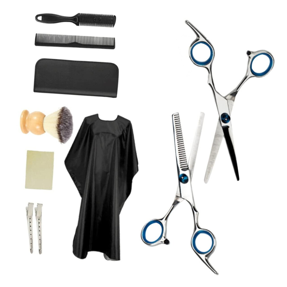 Hairdressing Scissors Set with Comb, Apron, Beard Brush and Clips for Home and Salon Use