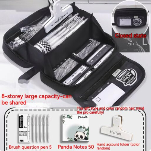 5Layer Large Capacity Pencil Case with Volcano Design, Multi Compartment Organizer Black 1
