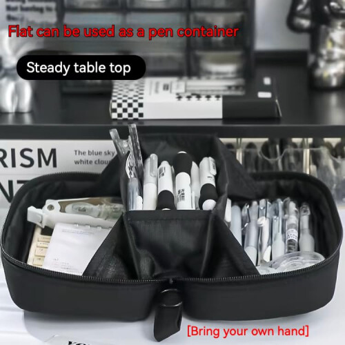 5Layer Large Capacity Pencil Case with Volcano Design, Multi Compartment Organizer Black 2