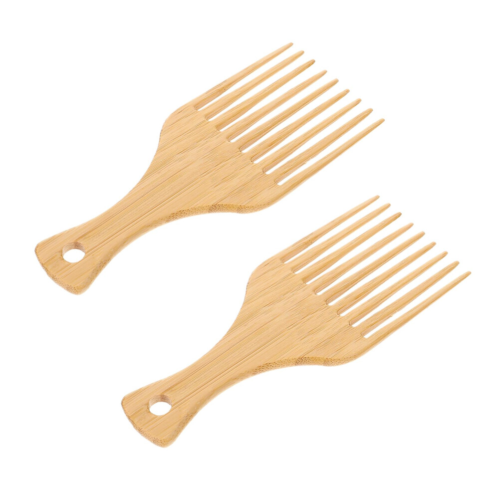 Unisex 2Pcs Bamboo Wide Tooth Comb For Curly Thick Wet Hair, Ergonomic Grip Detangling Design
