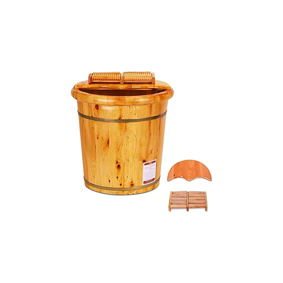 Foot Spa Bucket Cedar Wood with Lid, Deep Soaking Wooden Foot Bath Tub, Bamboo Style Barrel