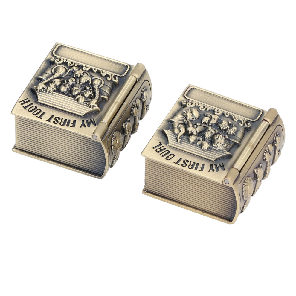 Exquisite Metal Baby Tooth Keepsake Box 4x4x2cm Engraved Pattern