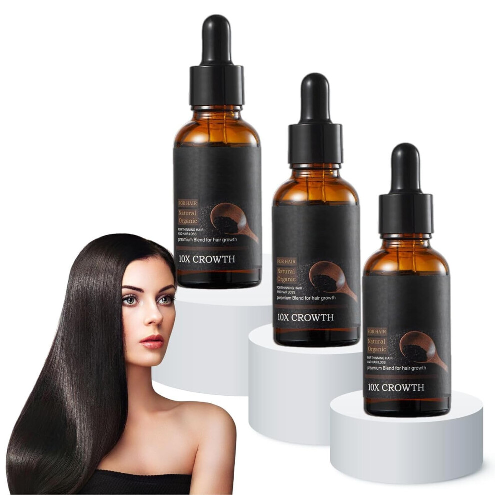Black Organic Hair Growth Serum For Women And Men With Sesame And Rosemary Oil, 3Pcs Hair Loss Treatment