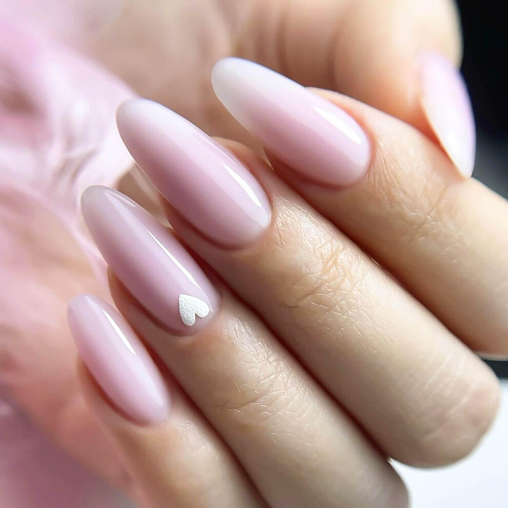 Pink Ombre Press On Nails With 3D Heart Accents, Valentine's Day False Nails, 24Pcs Reusable