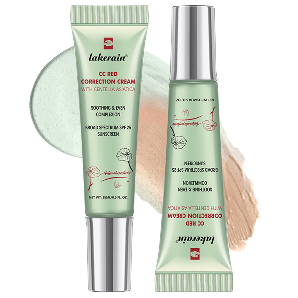 Cream Cc For Redness With Centella Asiatica, Medium Coverage Color Correcting Foundation, 2Pcs