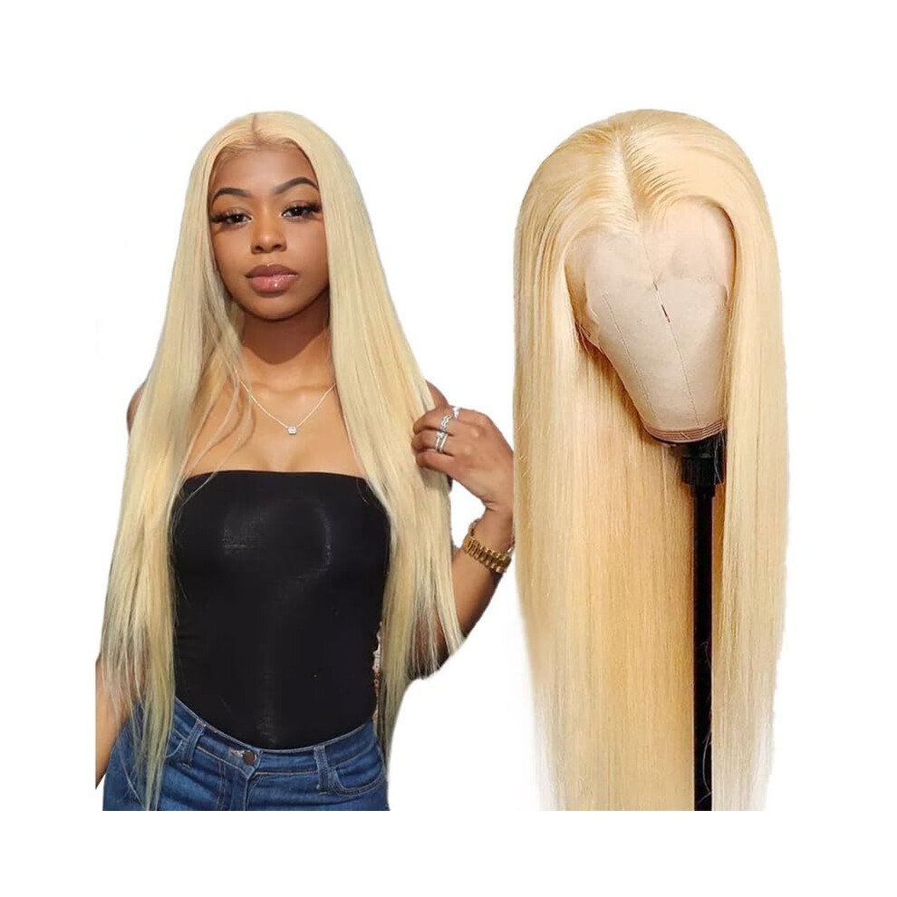 Lace Front Pale Blonde Long Straight Wig for Women, Heat Resistant Synthetic Fibers
