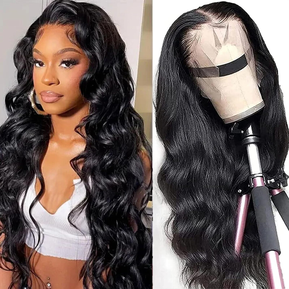 26 Inch Long Curly Synthetic Lace Front Wig for Women, Natural Black, Glueless, Realistic Look