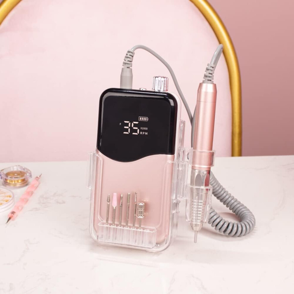 Electric Nail Drill 35000 RPM Brushless 85W Cordless Rechargeable Nail File with LCD Display Violet