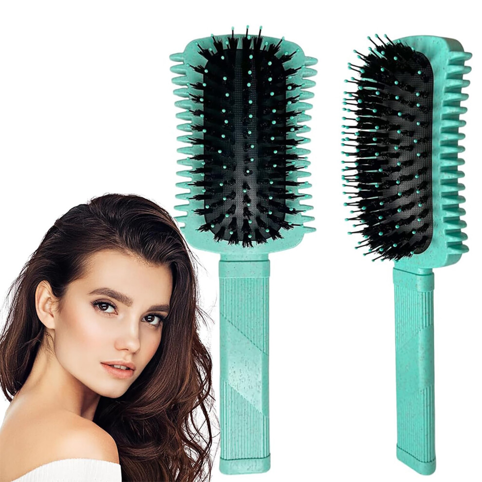 Green Curling Brush For Curly Hair With Boar Bristles, Curl Definition And Volume Styling,