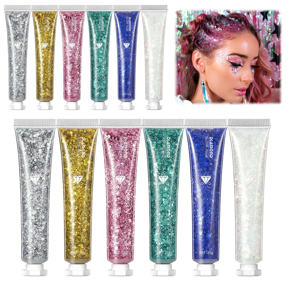 Body Glitter Gel Set with Holographic Sequins, LongLasting Multicolor Sparkle for Face, Hair, Nails