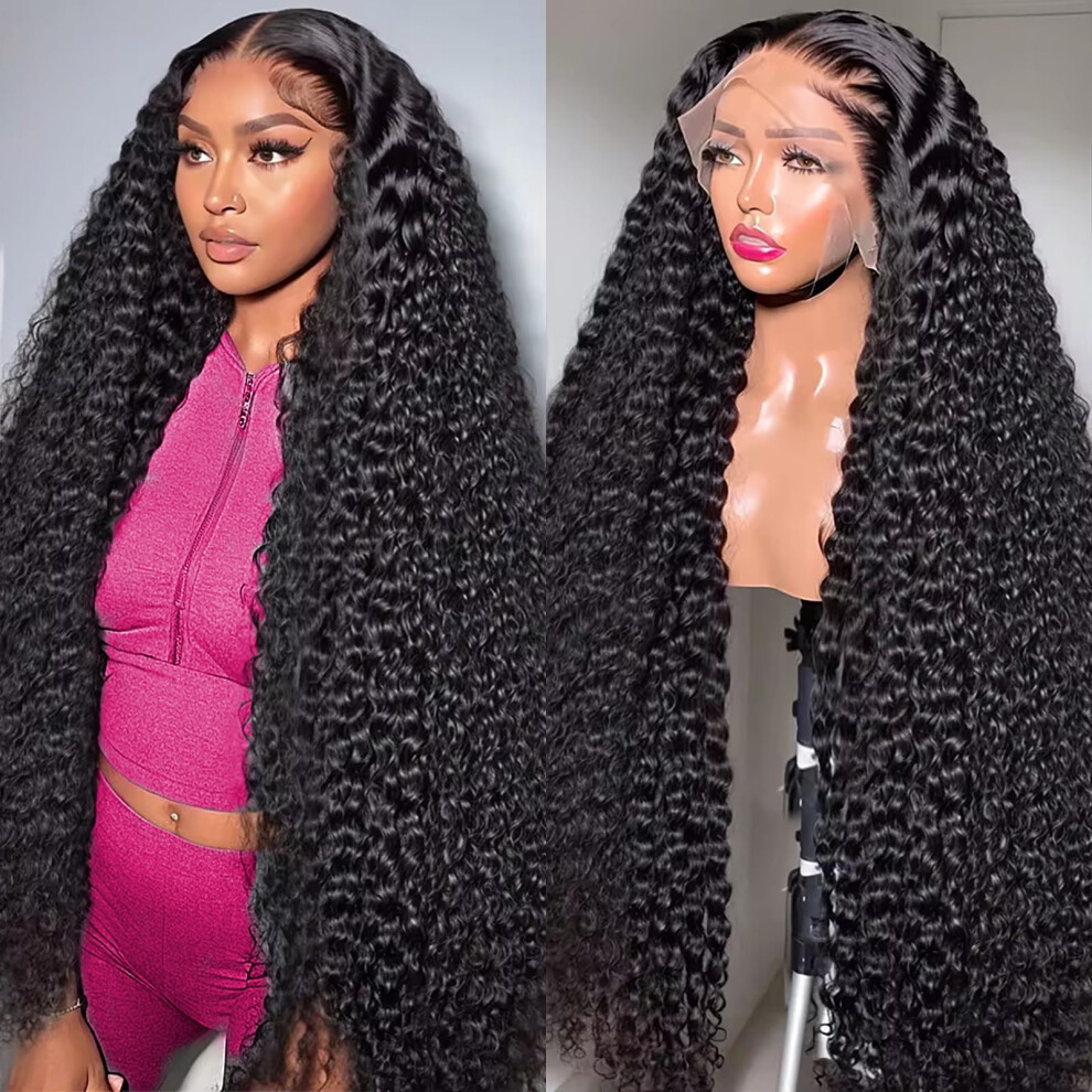Unisex Deep Wave Lace Front Wig 13X6 Hd Lace 200% Density Brazilian Virgin Hair Pre Plucked Glueless 32 Inch