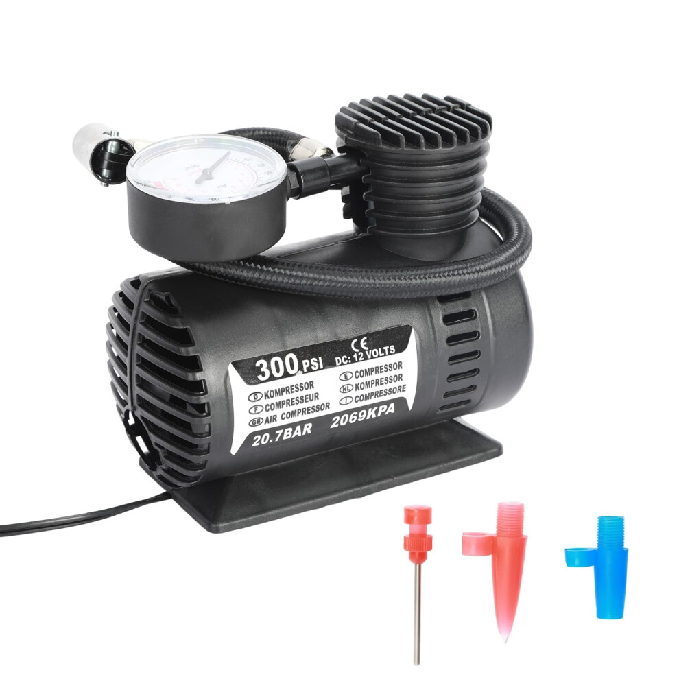 Portable Tire Inflator 300Psi 12V Air Compressor With Pressure Gauge, Compact Car Tire Pump Black 9044945121940