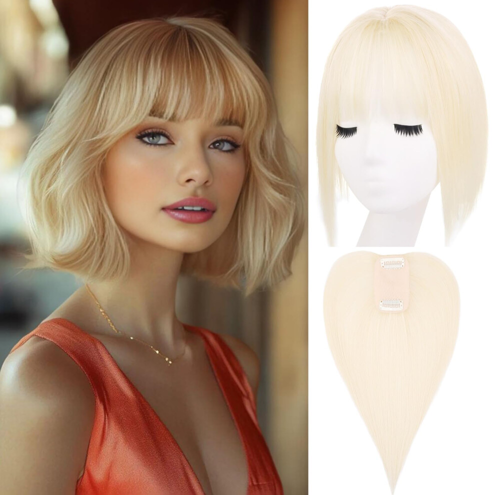 Unisex Human Hair Toppers With Clip In Bangs, 360 Full Coverage, French Bangs Extensions For Women
