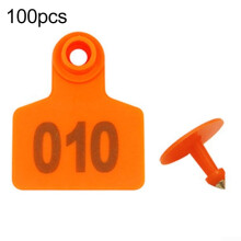 Orange Livestock Ear Tags 100pcs for Cattle, Clear Number Identification, Quick Easy Apply Design
