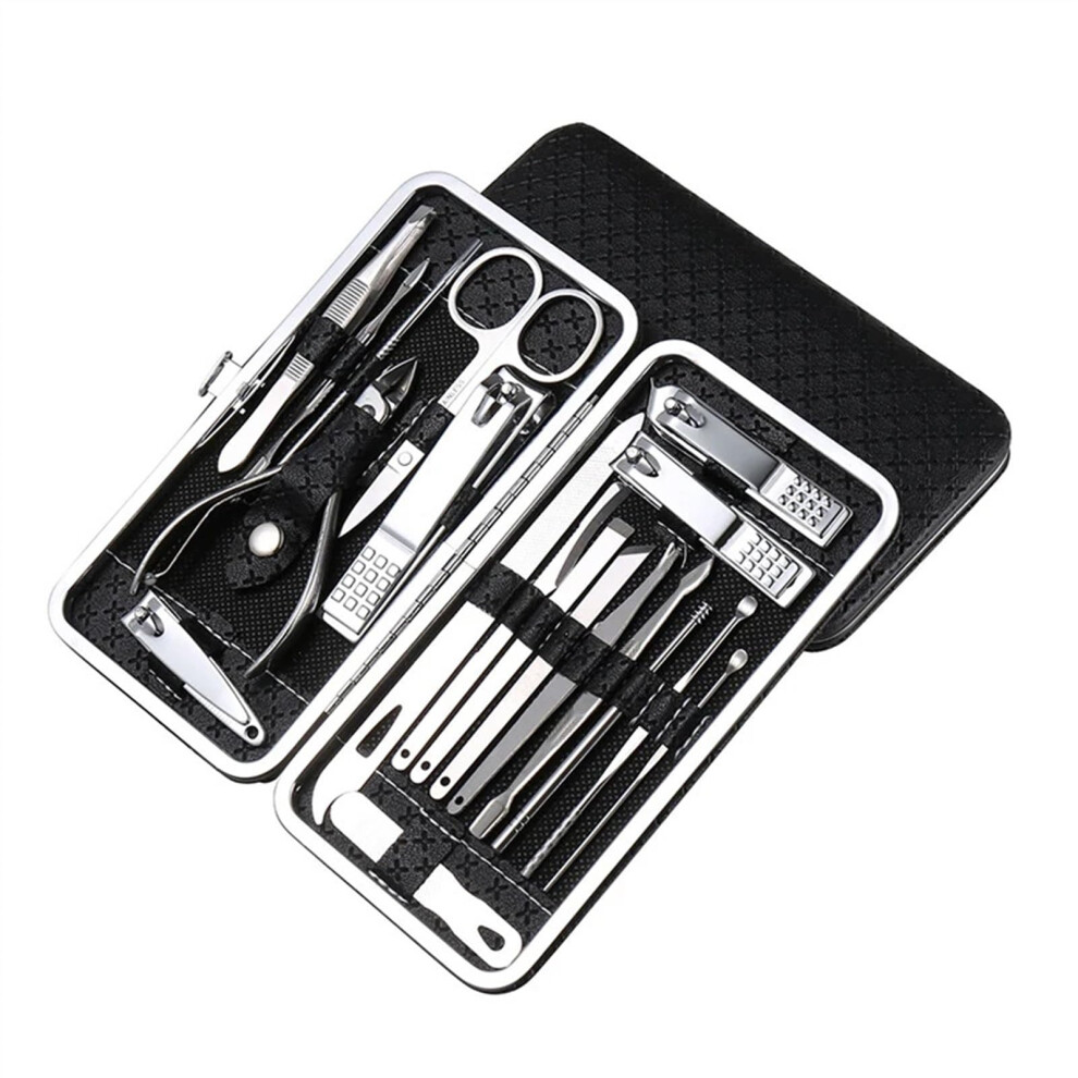 Manicure Kit 19pcs Stainless Steel Nail Clippers Set with Travel Case for Professional Grooming