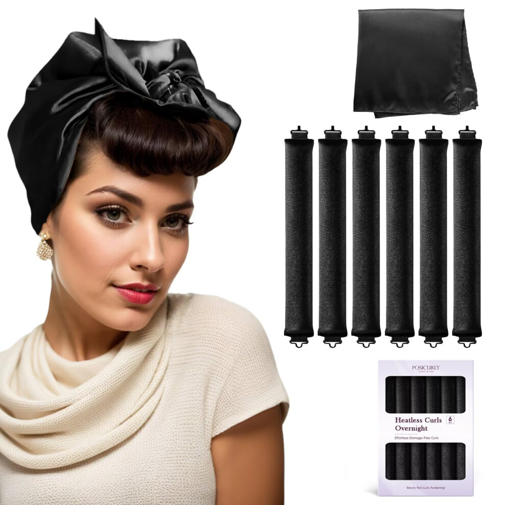 Heatless Hair Curlers with Satin Scarf, 6 Pcs Overnight No Heat Curling Rods for Natural Curls