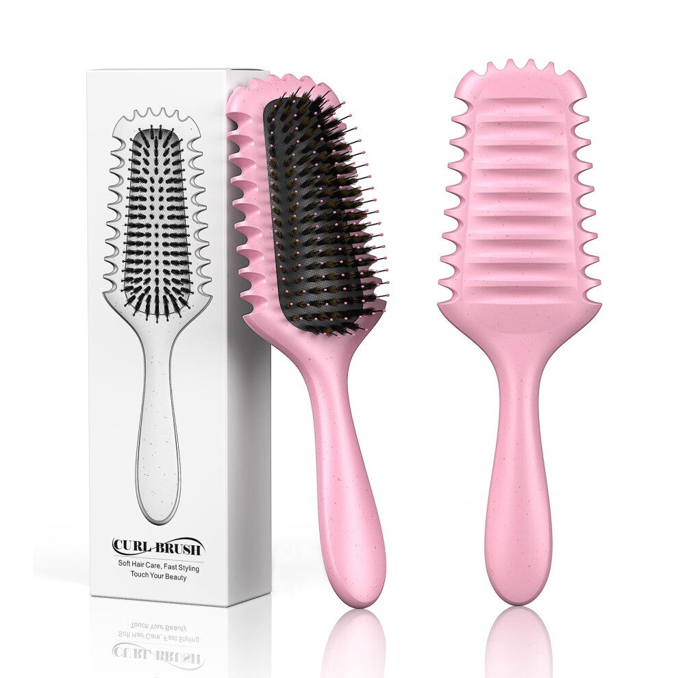Curl Defining Brush for Curly Hair with Curl Shaping Technology and Frizz Reduction Design Pink