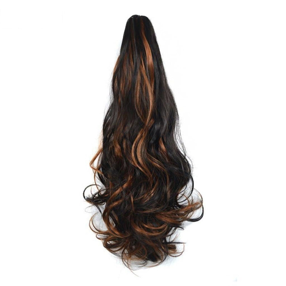 Unisex Synthetic Hair Bun 55Cm Long Curly Big Wave Clipin Ponytail Extension With Heatresistant Claw Clip