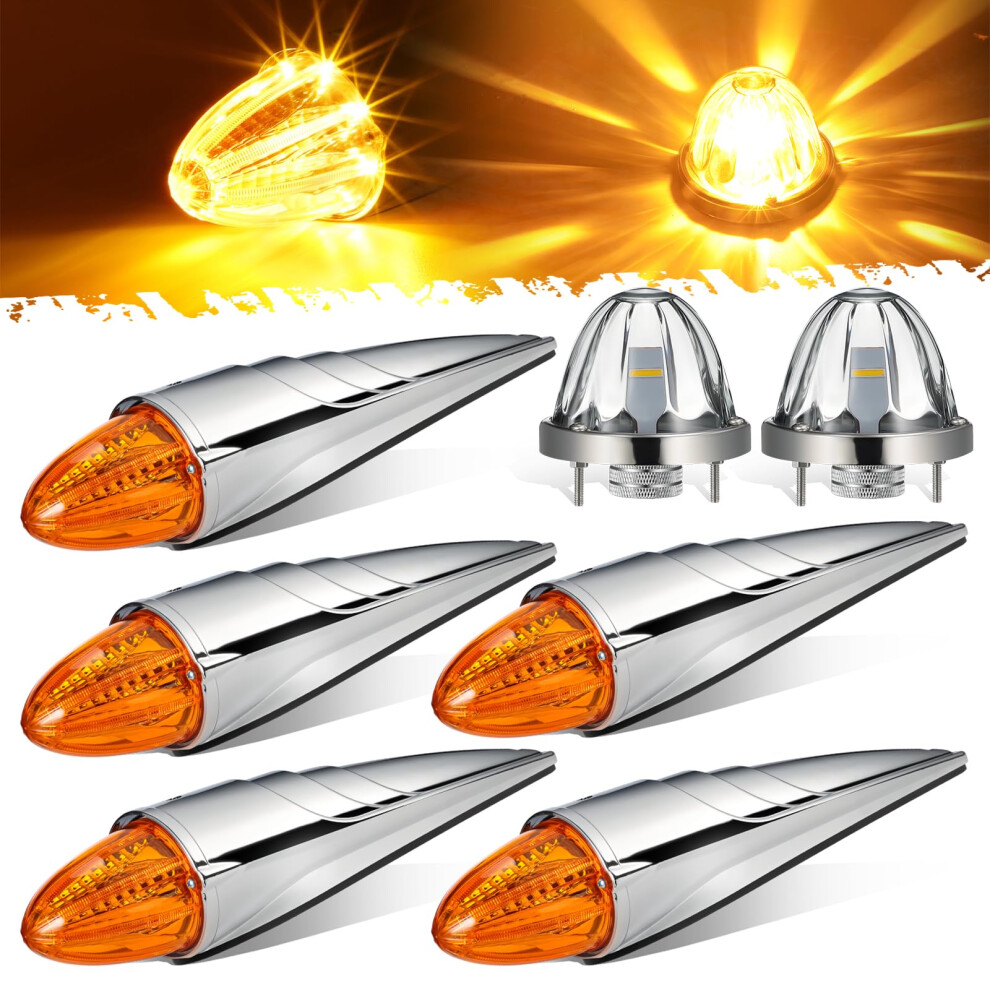 Truck Cab Marker Lights Chrome Torpedo And Glass Watermelon Led For Peterbilt Freightliner Amber 9044945122671