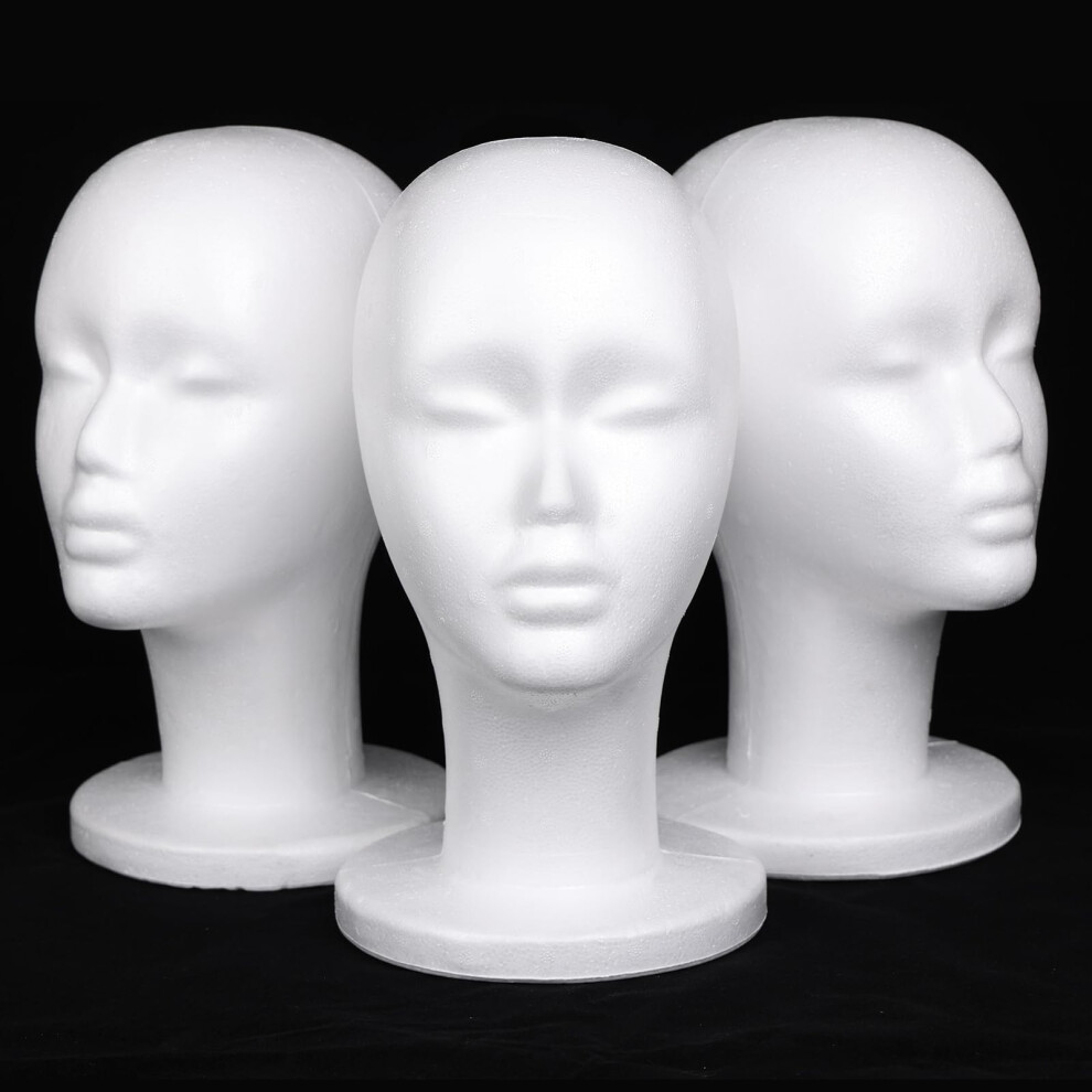 Unisex 3 Pack Foam Wig Head Female Styrofoam Mannequin Display For Wigs Hats Masks Salon Use