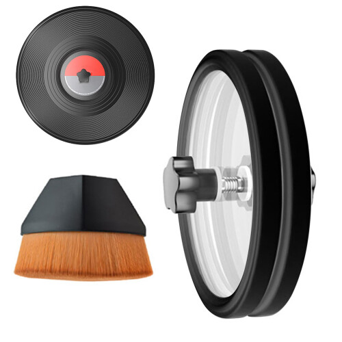 Record Cleaning Brush with Vinyl Record Label Protector, AntiSlip Handle, Dust Removal Kit