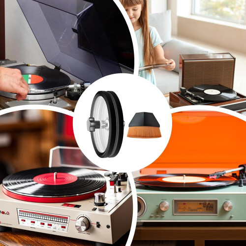 Record Cleaning Brush with Vinyl Record Label Protector, AntiSlip Handle, Dust Removal Kit 2