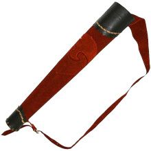 Leather Archery Quiver Red 50cm Handmade Medieval Arrow Holder with Adjustable Waist Belt and Quick Access