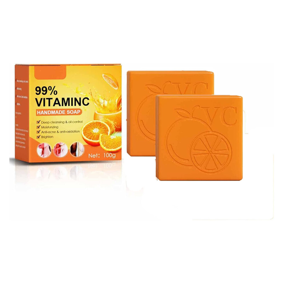 Vitamin C Soap 2pcs Organic Handmade Orange Brightening Exfoliating for Face and Body 100g