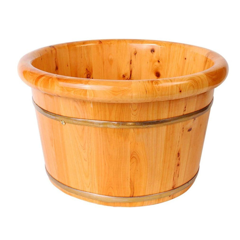 Brown Wooden Foot Soak Tub With Heat Retention Cover And Builtin Massager Cedar Spa For Home Relaxation