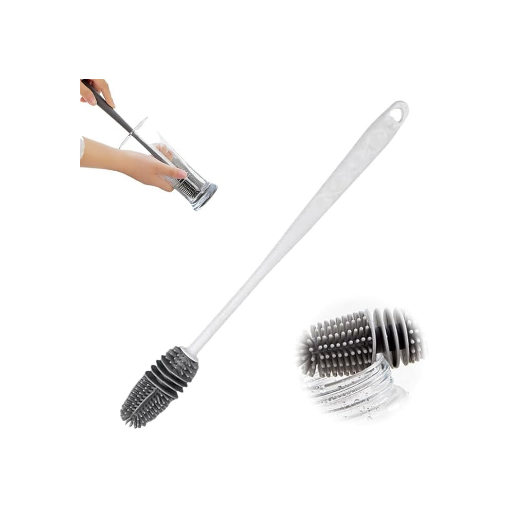 Silicone Bottle Cleaning Brush With Long Handle, 360 Flexible Non‑Scratch Cup Cleaner For Narrow Containers (White) White