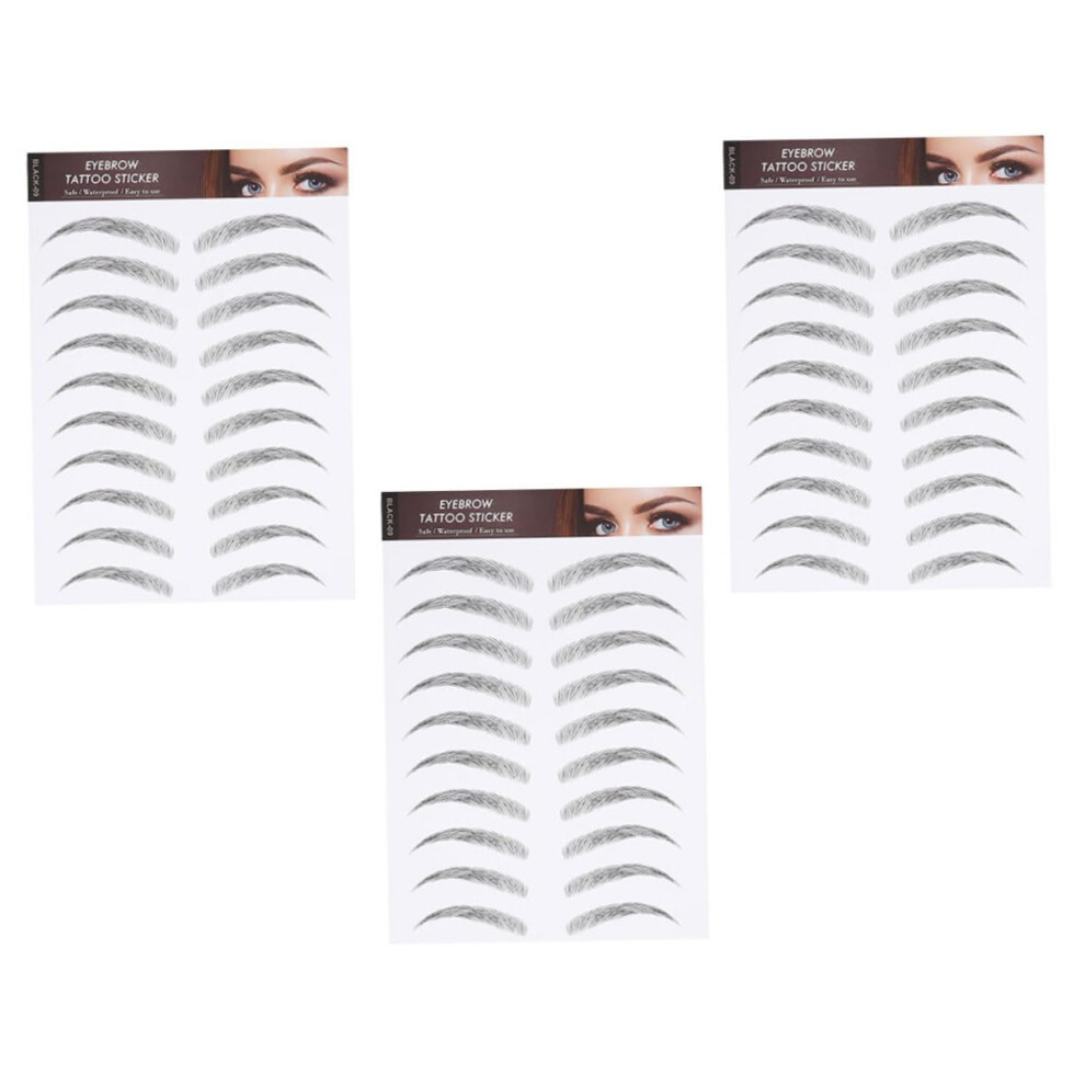 Black Eyebrow Tattoo Stickers 3 Sheets Hairlike Waterproof Temporary Brows Easy Quick Application Reusable