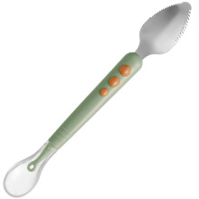 Soft Silicone Dual‑Head Baby Feeding and Fruit Scraper Spoon with Storage Box – Light Green