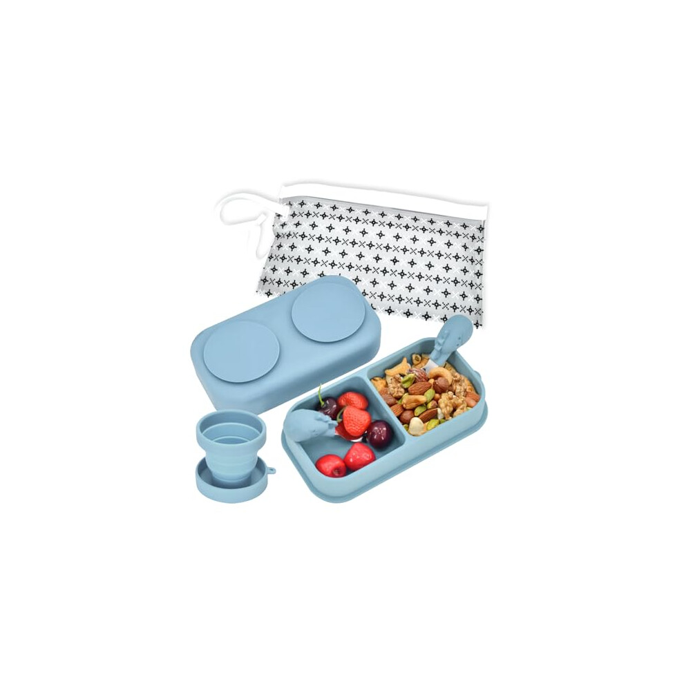 Baby Suction Plate Set with Travel Case, Food Grade Silicone, Three Divided Sections, Microwave Safe