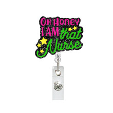 Glitter Acrylic Badge Reel Retractable Id Badge Holder With 360 Rotating Alligator Clip Name Holder Light Yellow