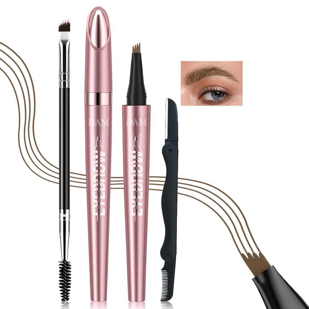 Waterproof Microblading Eyebrow Pencil Light Brown with 4 Fork Tip for Natural Hairlike Strokes