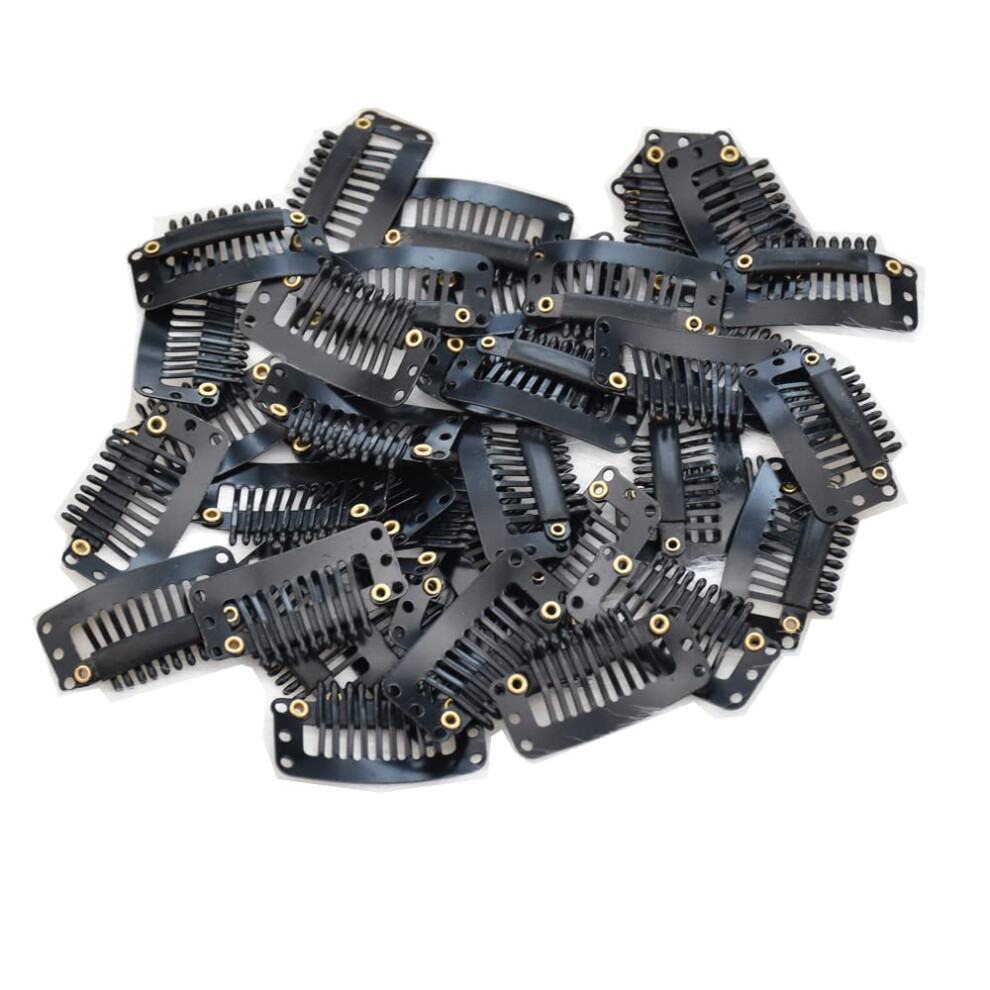 Unisex Black 50Pcs 32Mm U Shape Hair Extension And Wig Clips, 9 Teeth Metal Snap, Secure Grip