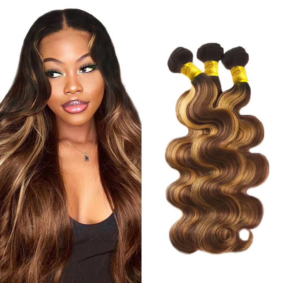 Brazilian Virgin Ombre Body Wave Bundles Honey Blonde Brown Human Hair Extensions P4/27 22 24 26 Inch
