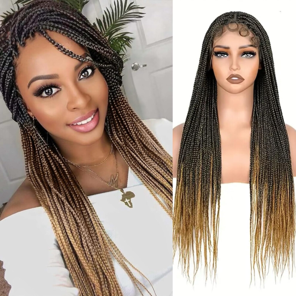 Ombre Black to Blonde Knotless Box Braided Wig 30 Inch Glueless Lace Front with Baby Hair